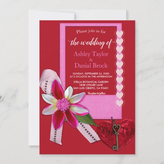 Elegant Red Heart Bow Script Klasse Formal Wedding Einladung (Vorderseite)