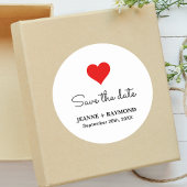 Elegant Red Heart Clean Wedding Speichern Sie das  Runder Aufkleber