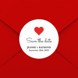 Elegant Red Heart Clean Wedding Speichern Sie das Runder Aufkleber