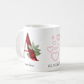 Elegant Red Heart Floral Letter A Initial Mug Kaffeetasse (Vorderseite Links)