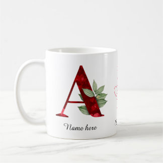Elegant Red Heart Floral Letter A Initial Mug Kaffeetasse