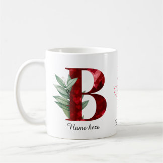 Elegant Red Heart Floral Letter B Initial Coffee  Kaffeetasse