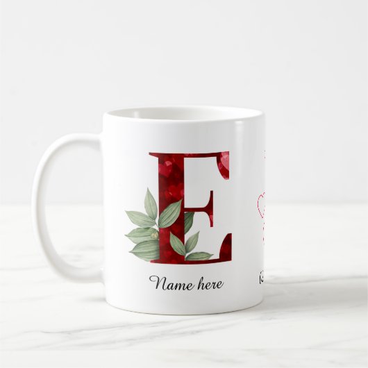 Elegant Red Heart Floral Letter C Initial Coffee E Kaffeetasse (Links)