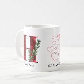 Elegant Red Heart Floral Letter H Initial Coffee  Kaffeetasse (Vorderseite Links)
