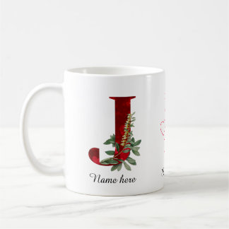 Elegant Red Heart Floral Letter J Initial Mug Kaffeetasse