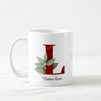 Elegant Red Heart Floral Letter L Initial Mug Kaffeetasse