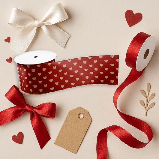 Elegant Red Heart Romantic Decor Satinband