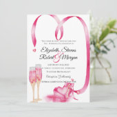 Elegant Red Hearts Champagne Glass Einladung (Stehend Vorderseite)