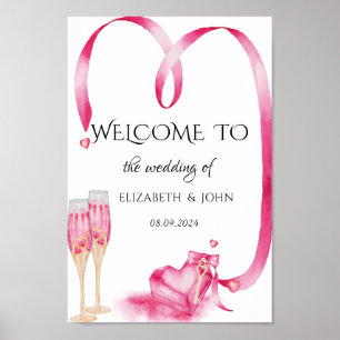 Elegant Red Hearts Champagne Glass Poster