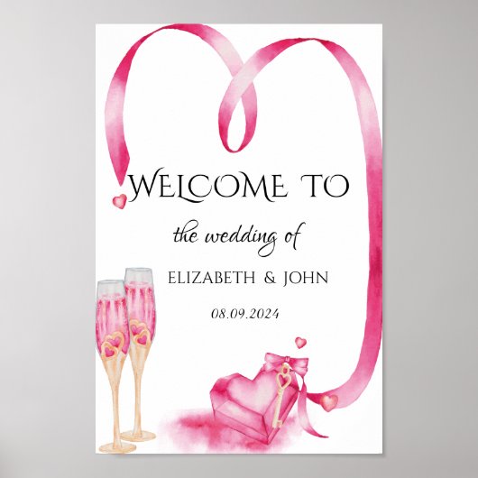 Elegant Red Hearts Champagne Glass Poster (Vorne)