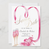 Elegant Red Hearts Champagne Glass Save The Date (Vorderseite)