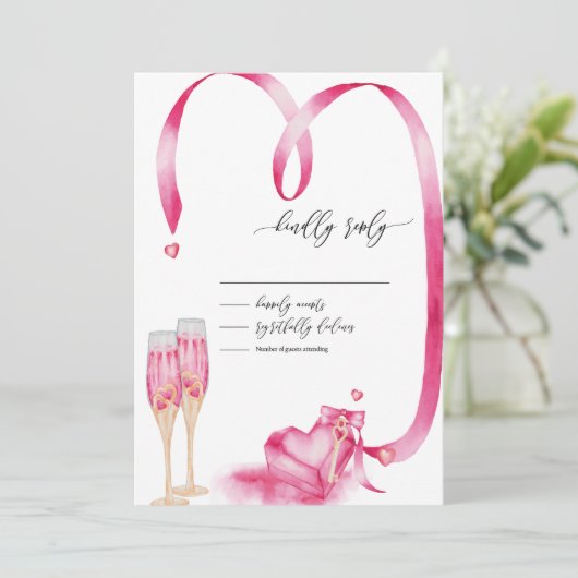 Elegant Red Hearts Champagne Glass UAWG Einladung (Stehend Vorderseite)