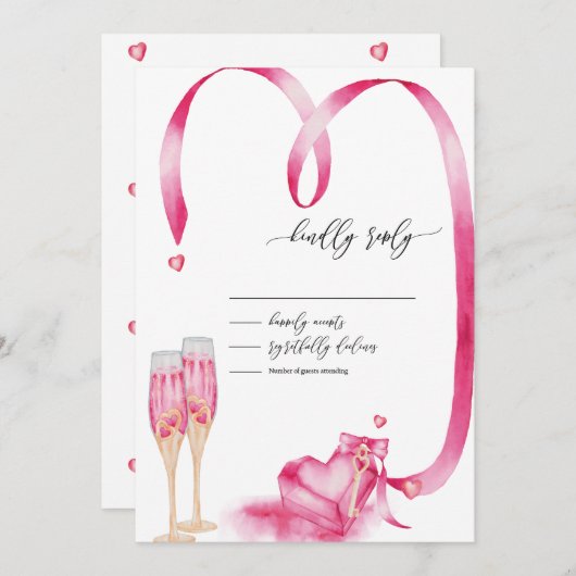 Elegant Red Hearts Champagne Glass UAWG Einladung (Vorne/Hinten)