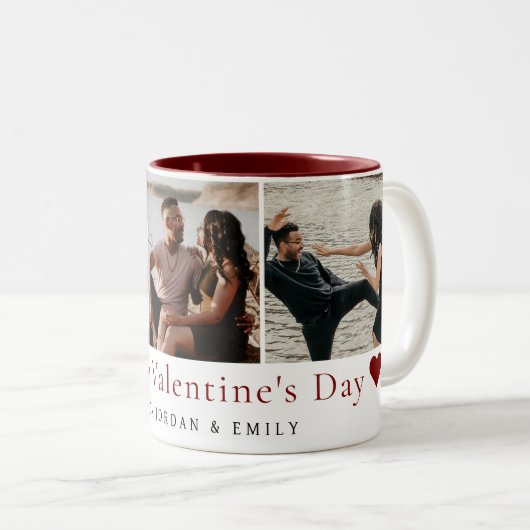 Elegant Red Hearts Happy Valentine's Day 3 Photo Zweifarbige Tasse (VorderseiteRechts)