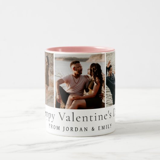 Elegant Red Hearts Happy Valentine's Day 3 Photo Zweifarbige Tasse (Mittel)