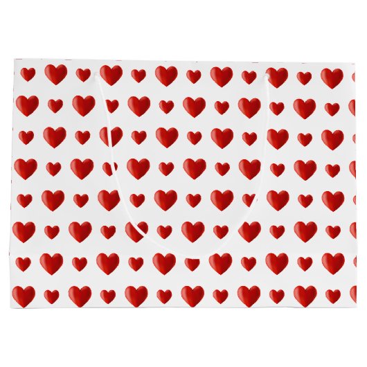 Elegant Red Hearts on White Große Geschenktüte (Rückseite)