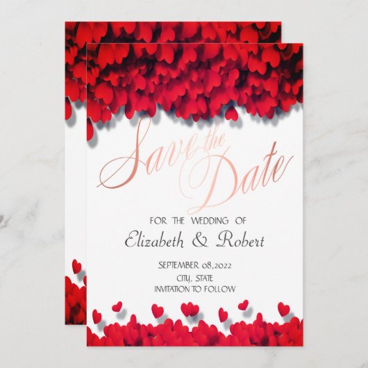 Elegant Red Hearts Save The Date (Vorne/Hinten)