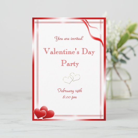 Elegant Red hearts Valentine's Day Party Einladung (Stehend Vorderseite)
