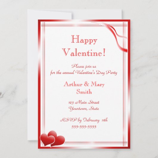 Elegant Red hearts Valentine's Day Party Einladung (Rückseite)