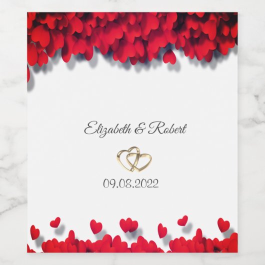 Elegant Red Hearts Weinetikett (Einzelnes Label)