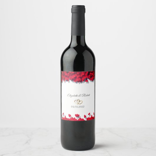 Elegant Red Hearts Weinetikett (Vorderseite)