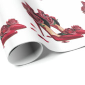 Elegant Red High Heels with Golden Roses           Geschenkpapier (Rolleneckpunkt)