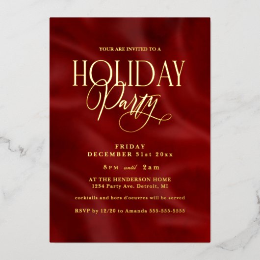 Elegant Red Holiday Party Folieneinladung (Vorderseite)