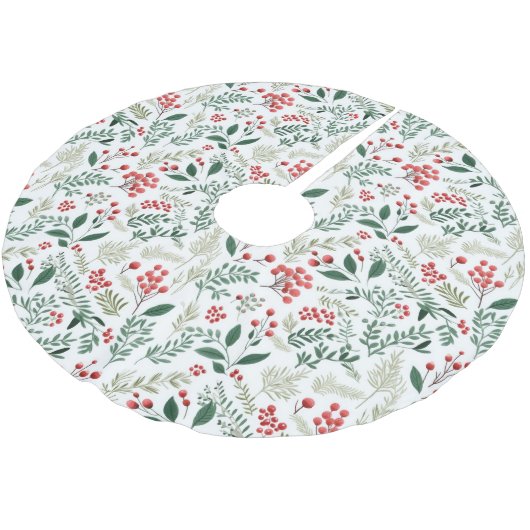 Elegant Red Holly Berries Polyester Weihnachtsbaumdecke (Schrägansicht)