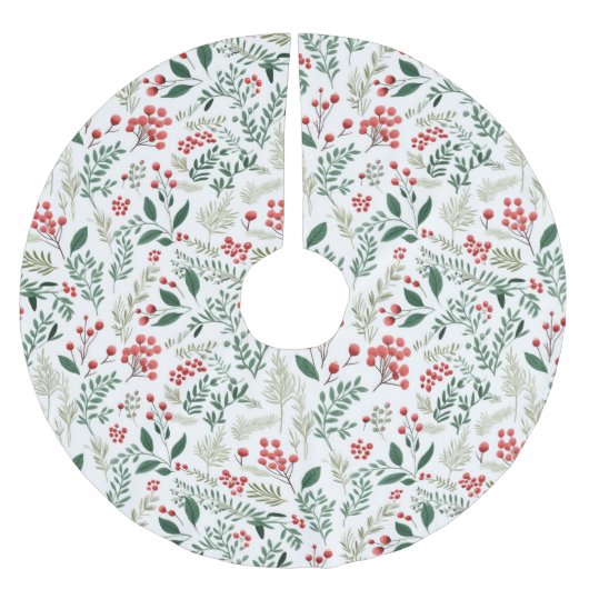 Elegant Red Holly Berries Polyester Weihnachtsbaumdecke (Vorderseite)