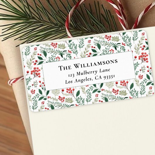 Elegant Red Holly Berry Greenery Rücksendeadresse Adressaufkleber
