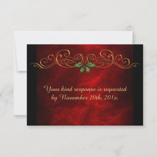 Elegant Red Holly Christmas RSVP Karte (Vorderseite)