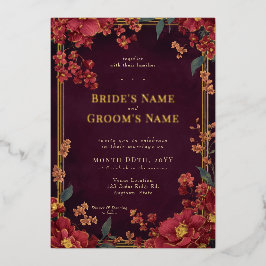 Elegant Red Jewel Tone Floral Wedding Folieneinladung