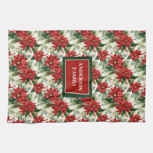 Elegant Red Kitchen Towel Custom Name Holiday Gift Geschirrtuch (Horizontal)