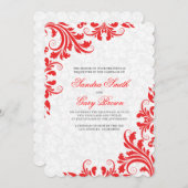 Elegant Red Lace White Damasks Wedding Einladung (Vorne/Hinten)