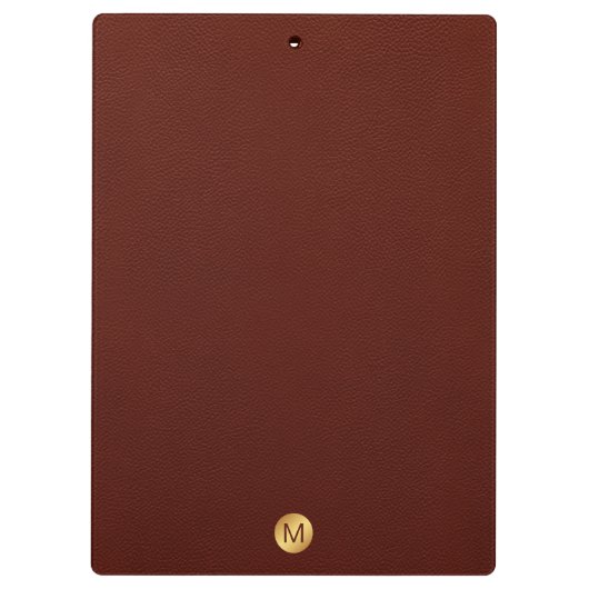 Elegant Red Leather & Gold Monogram Initial Klemmbrett (Rückseite)