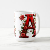 Elegant Red Letter A by Roses and Butterfly Kaffeetasse (VorderseiteRechts)
