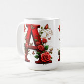 Elegant Red Letter A by Roses and Butterfly Kaffeetasse (Vorderseite Links)