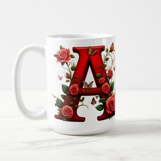 Elegant Red Letter A by Roses and Butterfly Kaffeetasse (Links)