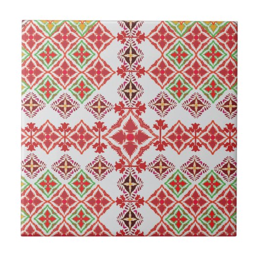 Elegant Red Mandala Geometric Bedroom & Home Texti Fliese (Vorderseite)