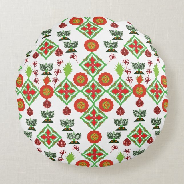 Elegant Red Mandala Geometric Bedroom & Home Texti Rundes Kissen (Vorderseite)