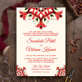 Elegant Red Mandala Indian Wedding Invitation Einladung