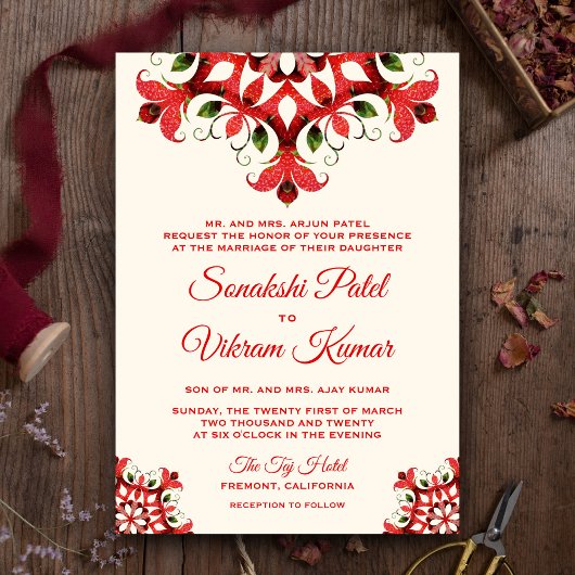 Elegant Red Mandala Indian Wedding Invitation Einladung