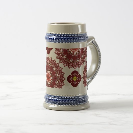 Elegant Red Mandala Pattern Beer Stein – Artistic  Bierglas (VorderseiteRechts)