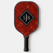 Elegant Red Marble Black Diamond Monogram Pickleball Schläger (Rückseite)