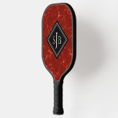 Elegant Red Marble Black Diamond Monogram Pickleball Schläger (Links)