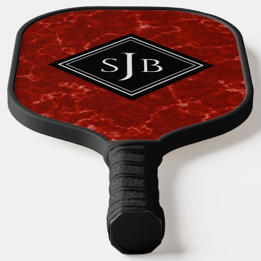 Elegant Red Marble Black Diamond Monogram Pickleball Schläger (Ablage )