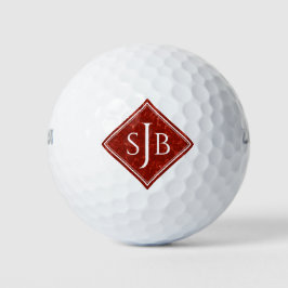 Elegant Red Marble Diamond Monogram Golfball
