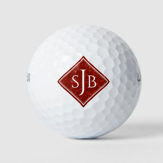 Elegant Red Marble Diamond Monogram Golfball (Vorderseite)