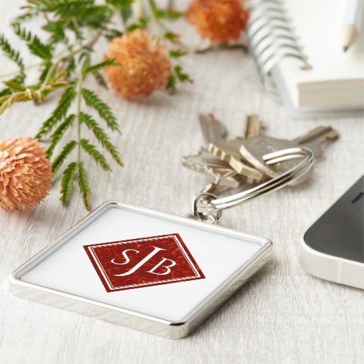 Elegant Red Marble Diamond Monogram Schlüsselanhänger (Seite)