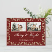 Elegant Red Merry and Bright 2 Foto Weihnachten (Stehend Vorderseite)